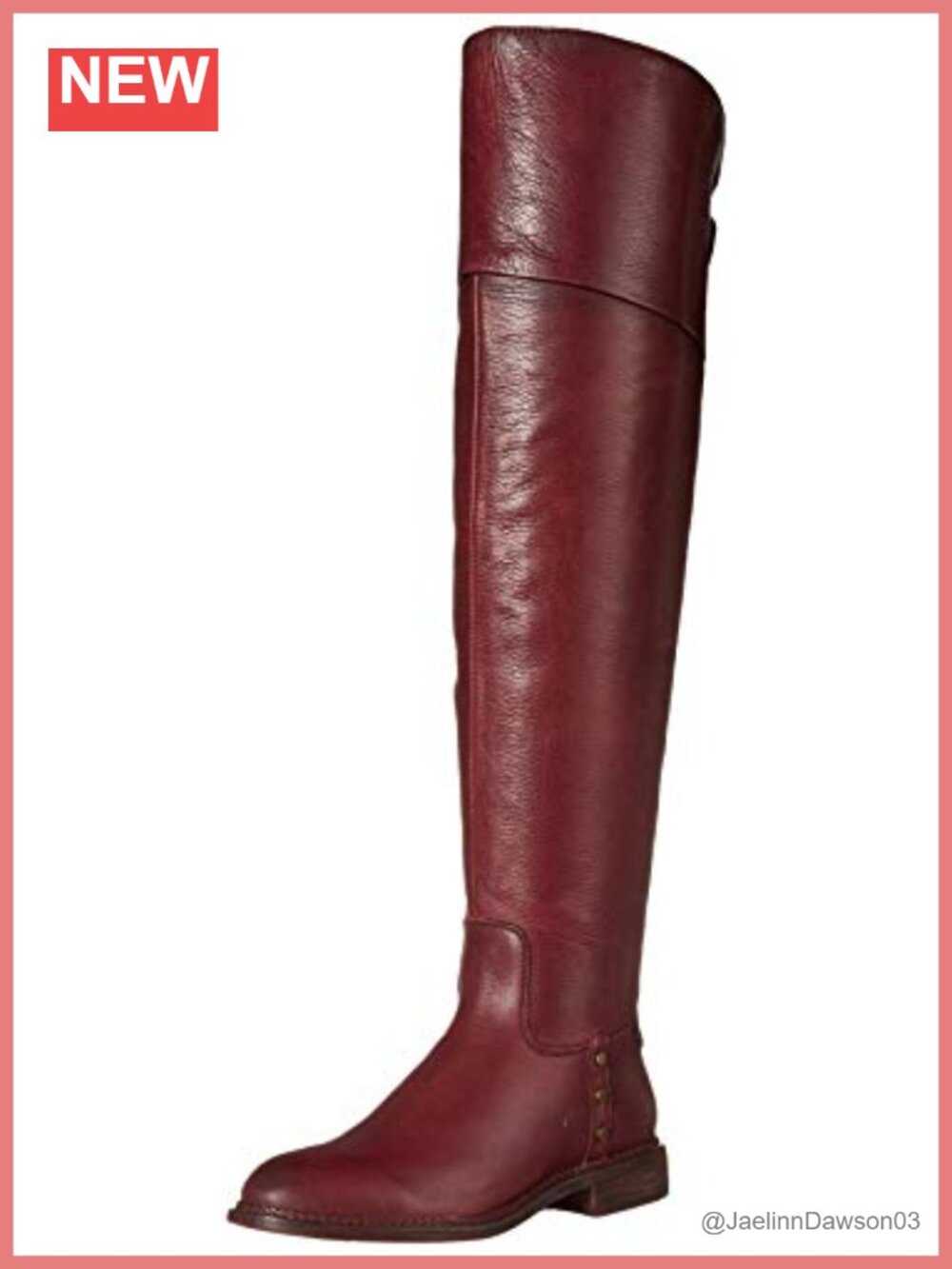 Over-the-Knee Leather Boots Almond Toe Studded Block Heel